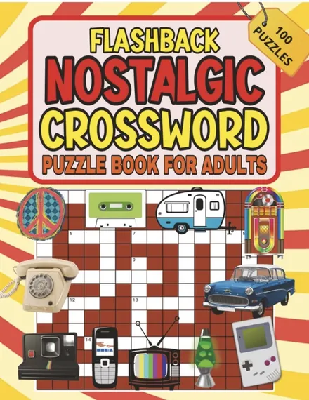 Flashback Nostalgic Crossword Puzzle Book for Adults, front cover
