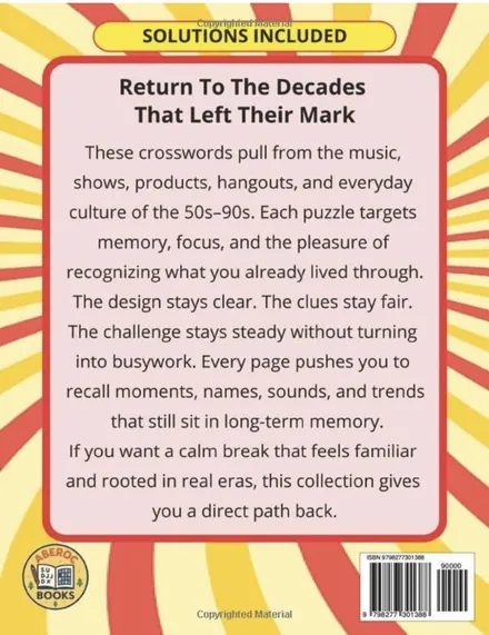 Flashback Nostalgic Crossword Puzzle Book, back cover